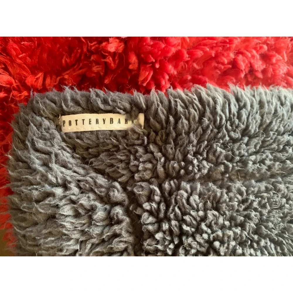 Pottery Barn Throw Teddy Faux Fur Red Gray Soft Comfy Warm!